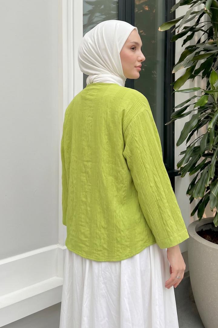 Dokulu Bağcıklı Kimono 2361 - NEON YEŞİLİ |  