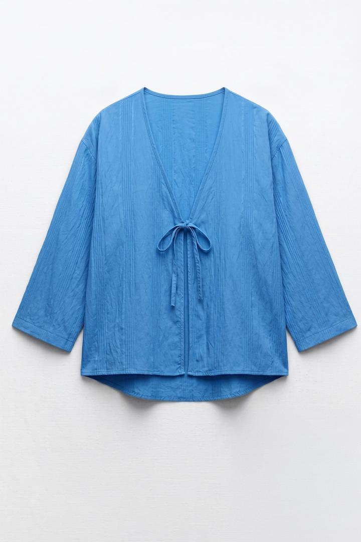 Dokulu Bağcıklı Kimono 2361 - SAKS MAVİSİ |  