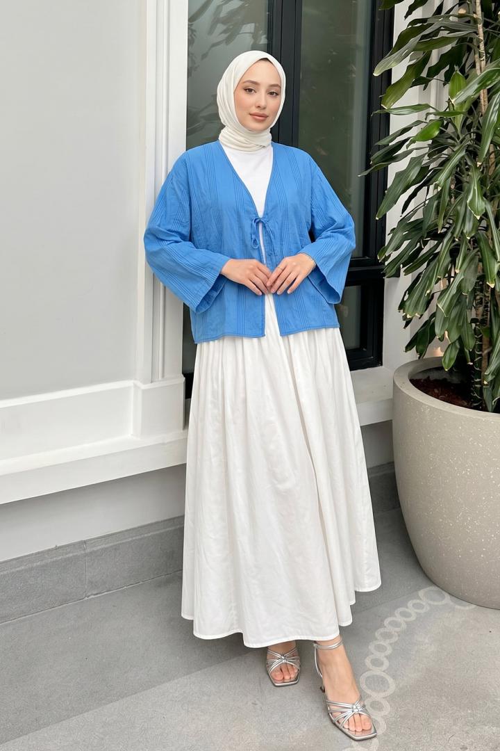 Dokulu Bağcıklı Kimono 2361 - SAKS MAVİSİ |  