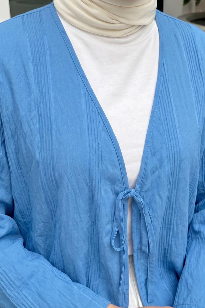 Dokulu Bağcıklı Kimono 2361 - SAKS MAVİSİ |  