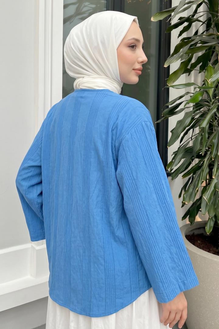 Dokulu Bağcıklı Kimono 2361 - SAKS MAVİSİ |  