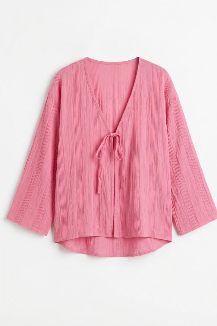 Dokulu Bağcıklı Kimono 2361 - PEMBE |  