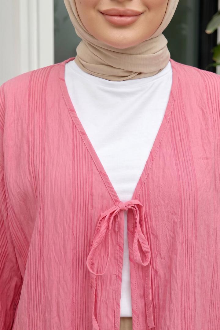 Dokulu Bağcıklı Kimono 2361 - PEMBE |  