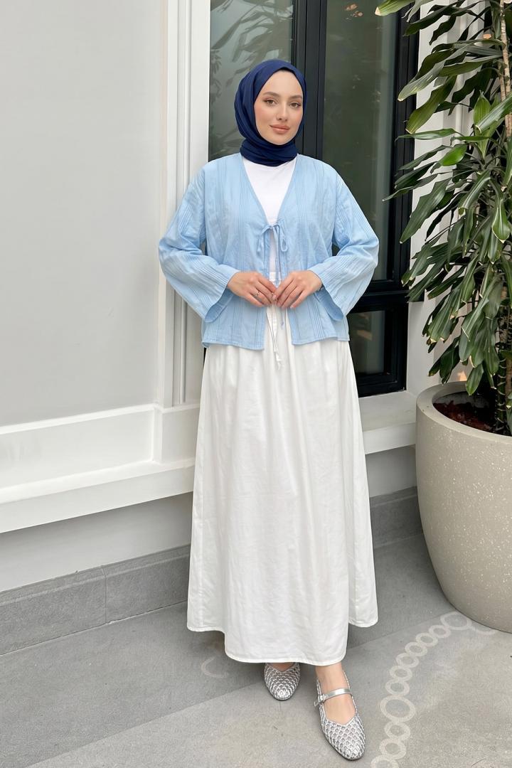 Dokulu Bağcıklı Kimono 2361 - BEBE MAVİSİ |  