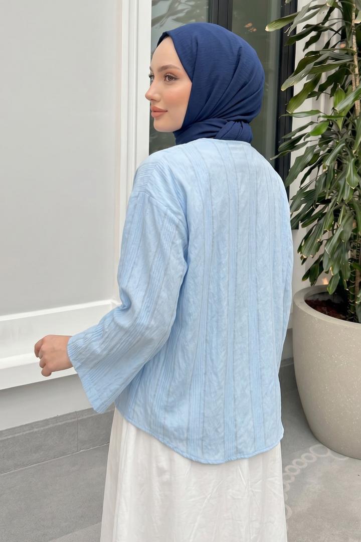 Dokulu Bağcıklı Kimono 2361 - BEBE MAVİSİ |  