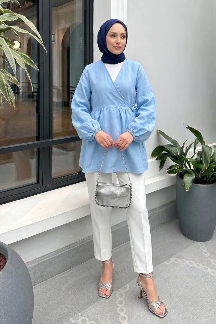 Çapraz Bağlamalı Kimono 43458 - BEBE MAVİSİ | Salih Çelebi 