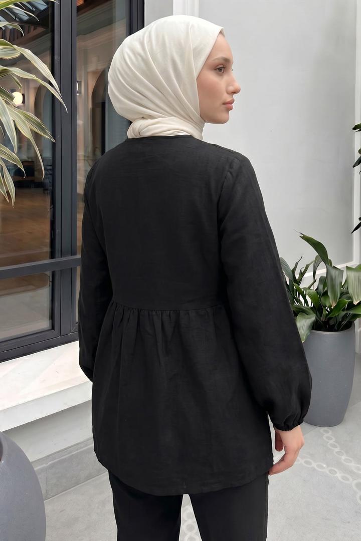 Çapraz Bağlamalı Kimono 43458 - SİYAH | Salih Çelebi 