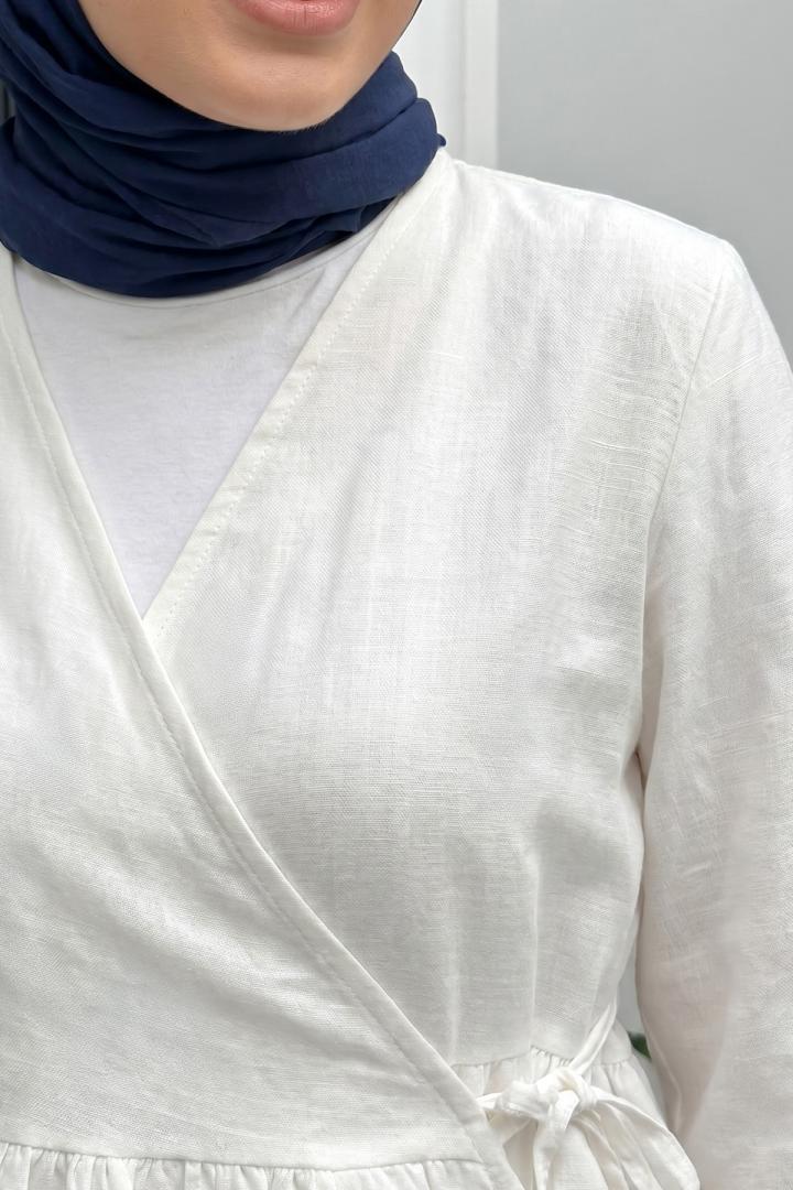 Çapraz Bağlamalı Kimono 43458 - BEYAZ | Salih Çelebi 