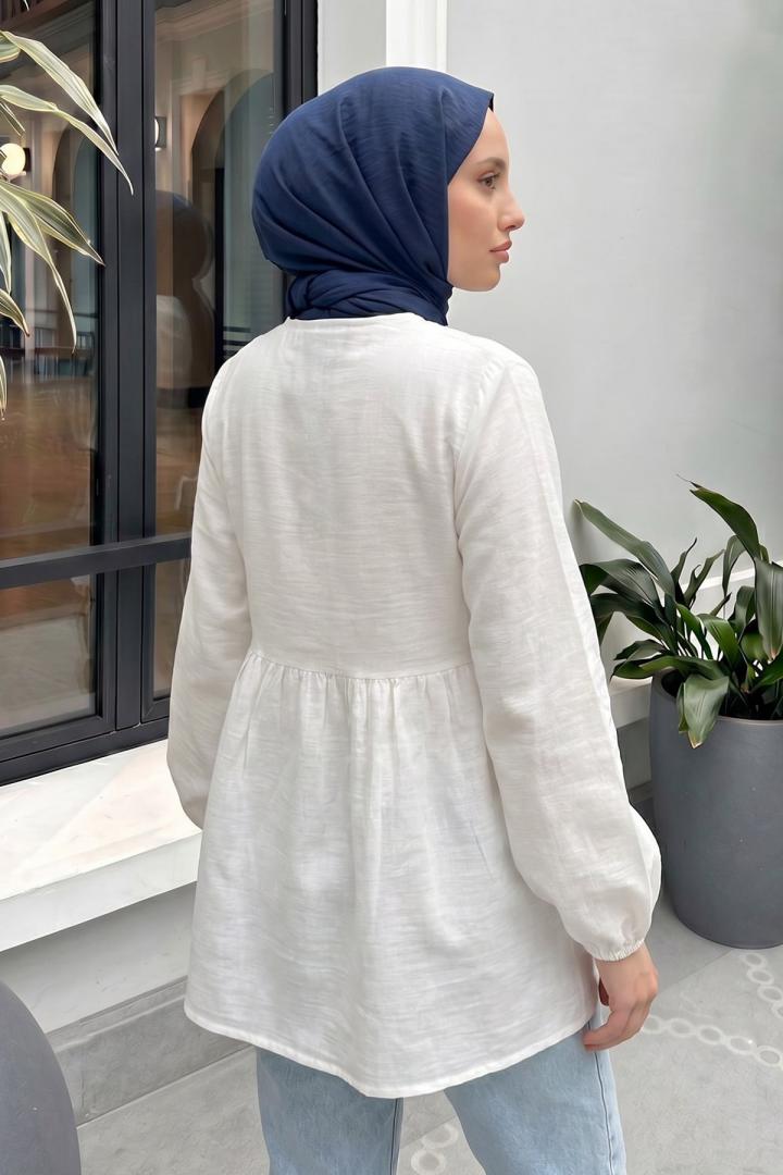 Çapraz Bağlamalı Kimono 43458 - BEYAZ | Salih Çelebi 