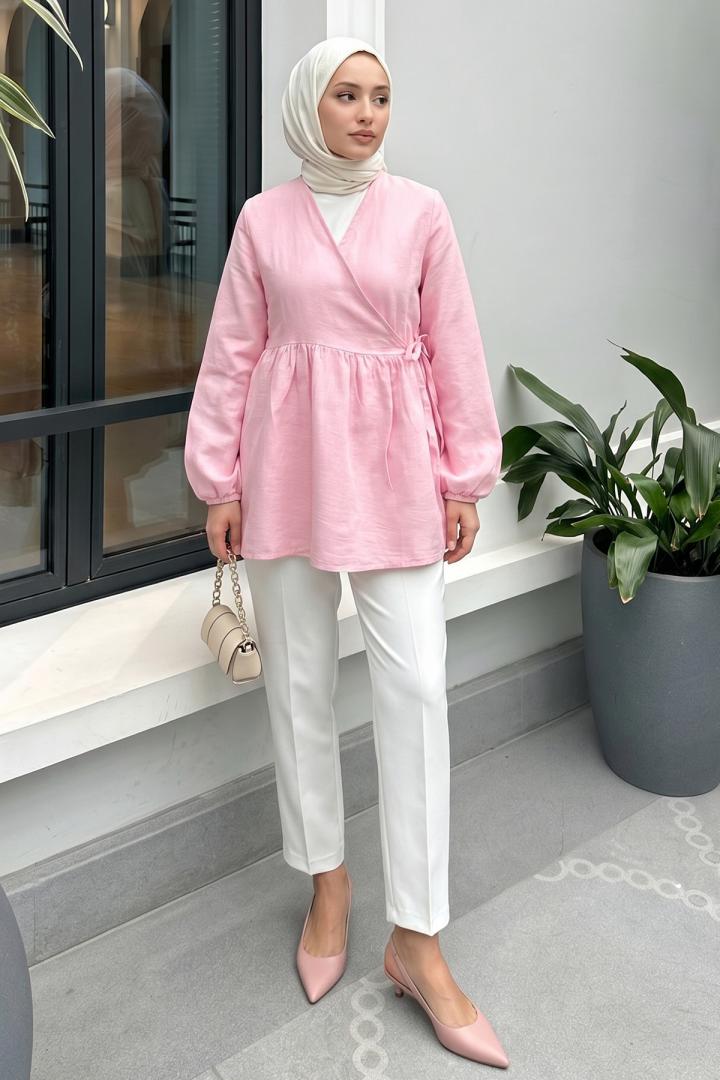 Çapraz Bağlamalı Kimono 43458 - AÇIK PEMBE | Salih Çelebi 