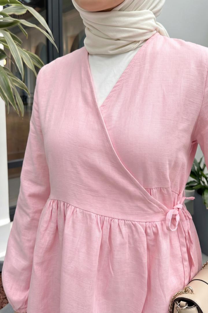 Çapraz Bağlamalı Kimono 43458 - AÇIK PEMBE | Salih Çelebi 