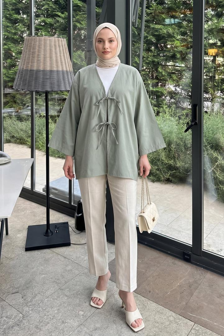 Çift Bağcıklı Uzun Kimono 262353 - AÇIK MİNT |  