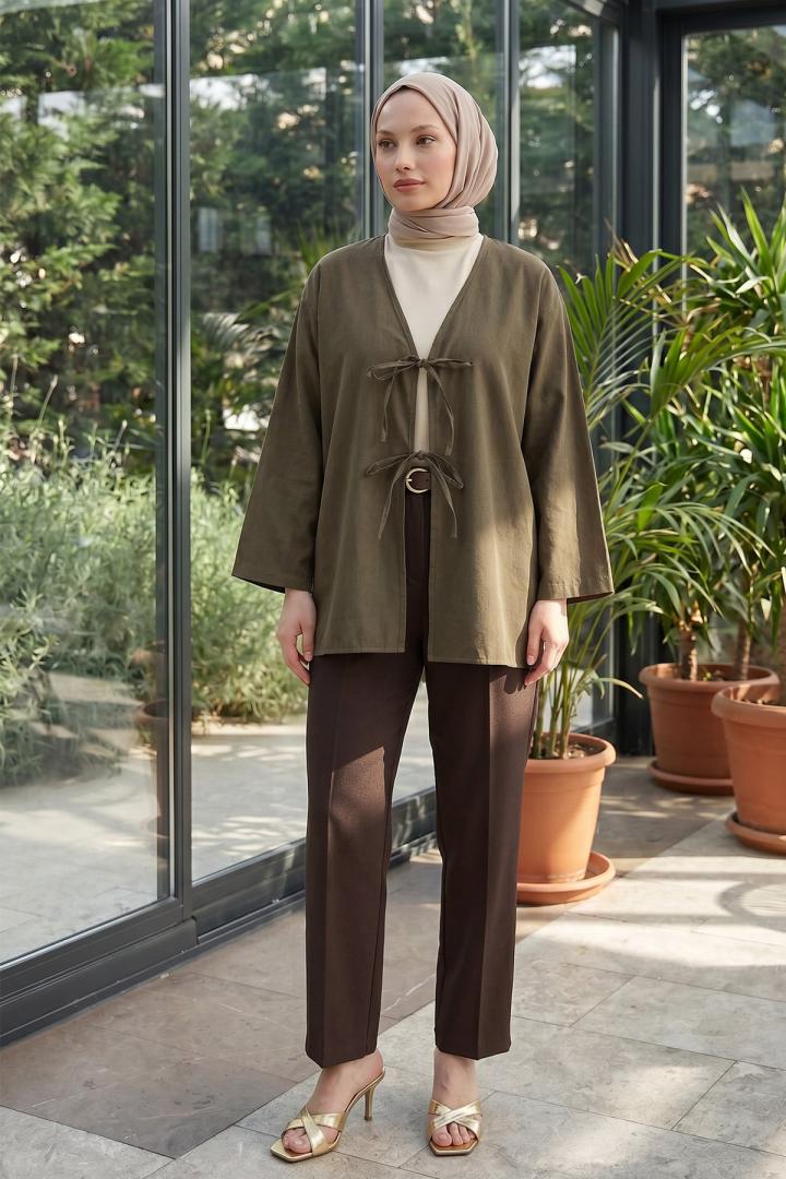 Çift Bağcıklı Uzun Kimono 262353 - HAKİ |  