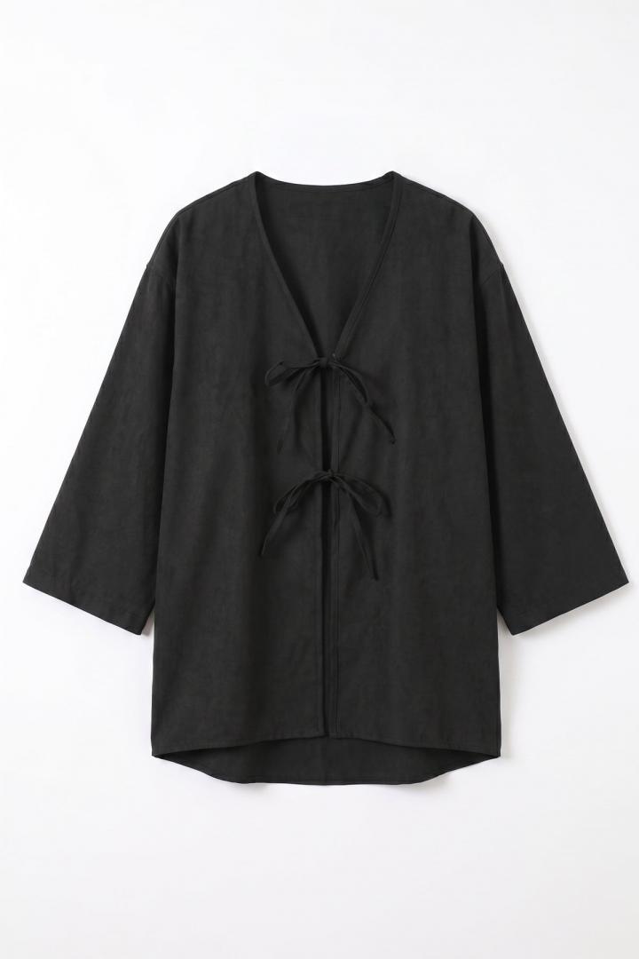 Çift Bağcıklı Uzun Kimono 262353 - SİYAH | Salih Çelebi 