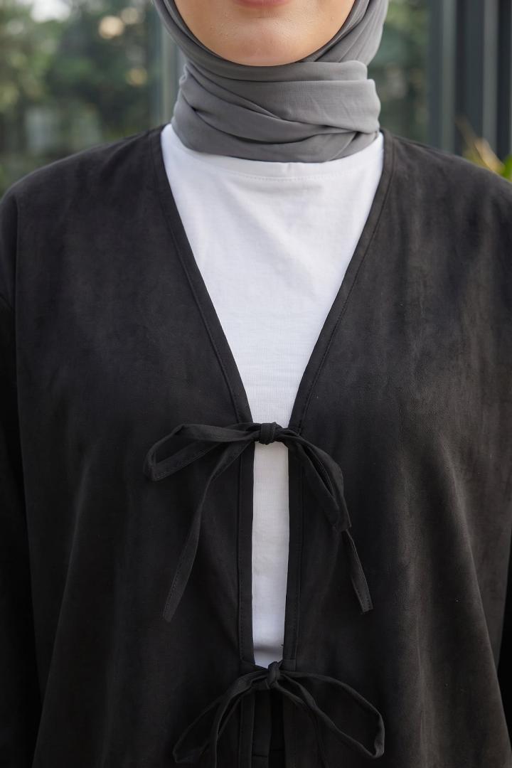 Çift Bağcıklı Uzun Kimono 262353 - SİYAH | Salih Çelebi 