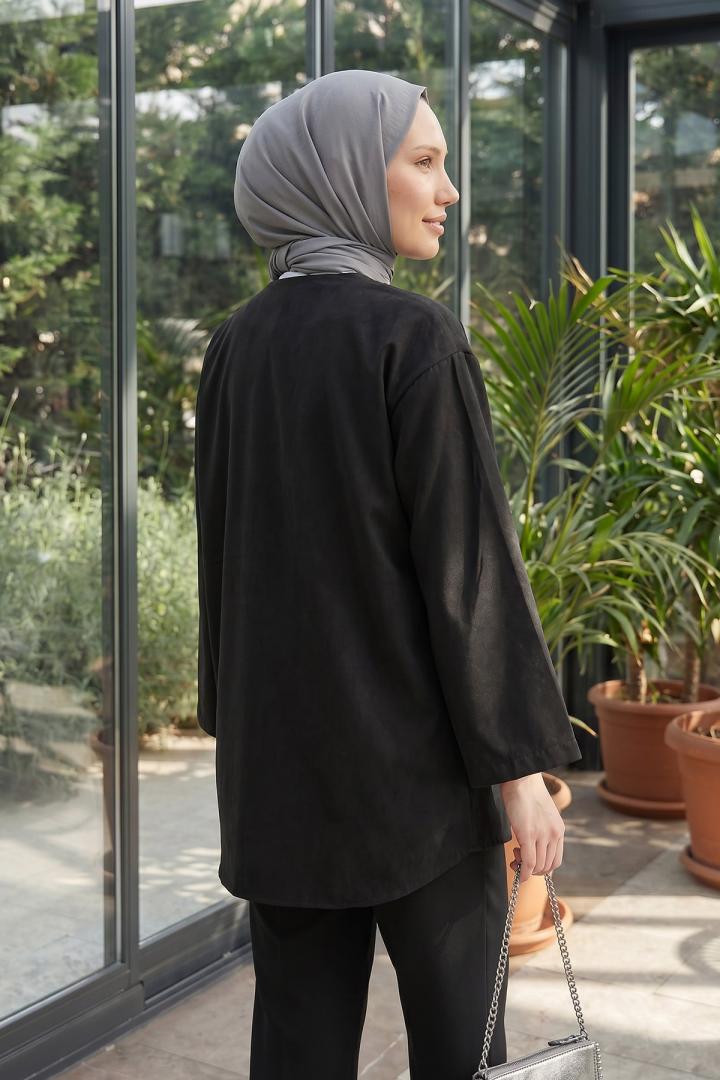 Çift Bağcıklı Uzun Kimono 262353 - SİYAH | Salih Çelebi 