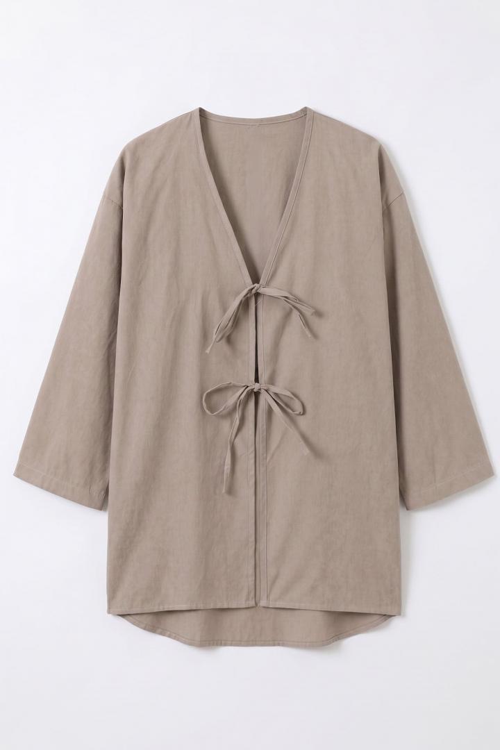 Çift Bağcıklı Uzun Kimono 262353 - TAŞ RENGİ |  