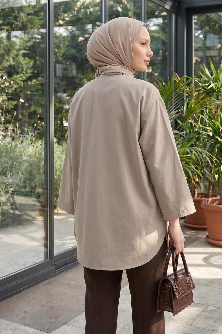 Çift Bağcıklı Uzun Kimono 262353 - TAŞ RENGİ |  