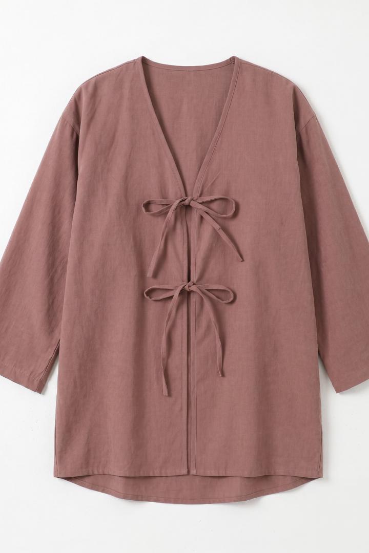 Çift Bağcıklı Uzun Kimono 262353 - GÜL KURUSU | Salih Çelebi 