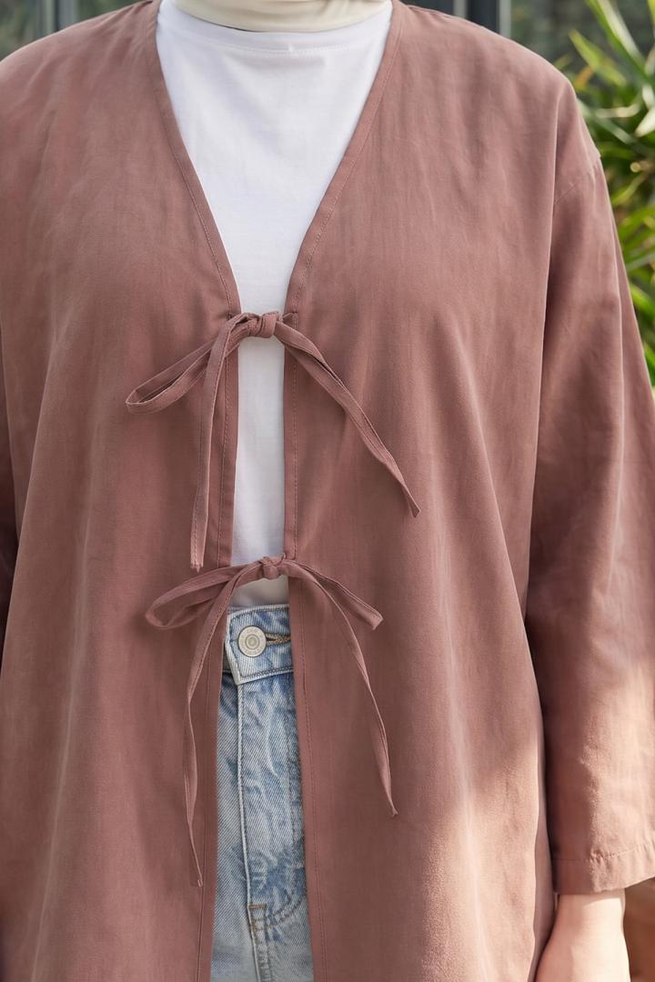 Çift Bağcıklı Uzun Kimono 262353 - GÜL KURUSU | Salih Çelebi 