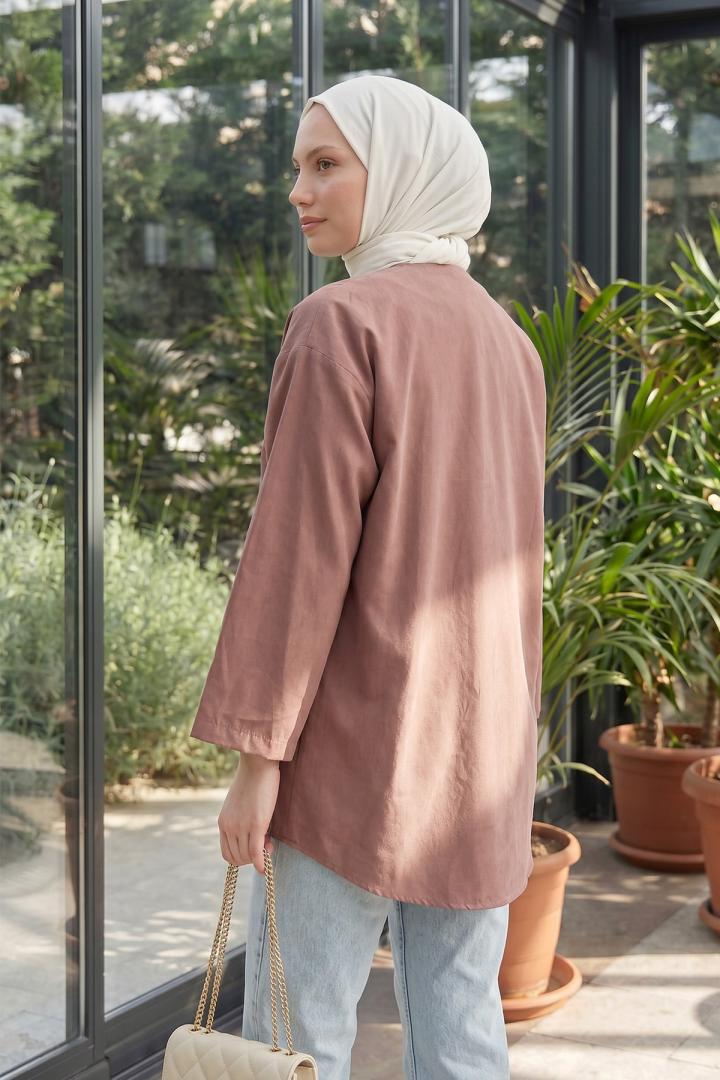 Çift Bağcıklı Uzun Kimono 262353 - GÜL KURUSU | Salih Çelebi 
