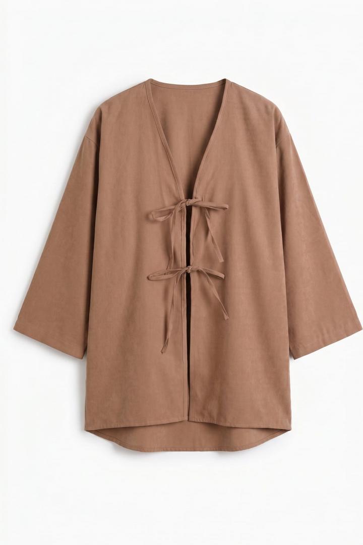 Çift Bağcıklı Uzun Kimono 262353- CAMEL |  