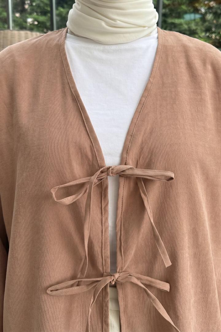 Çift Bağcıklı Uzun Kimono 262353- CAMEL |  