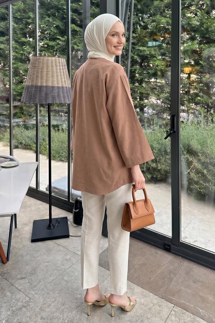 Çift Bağcıklı Uzun Kimono 262353- CAMEL |  