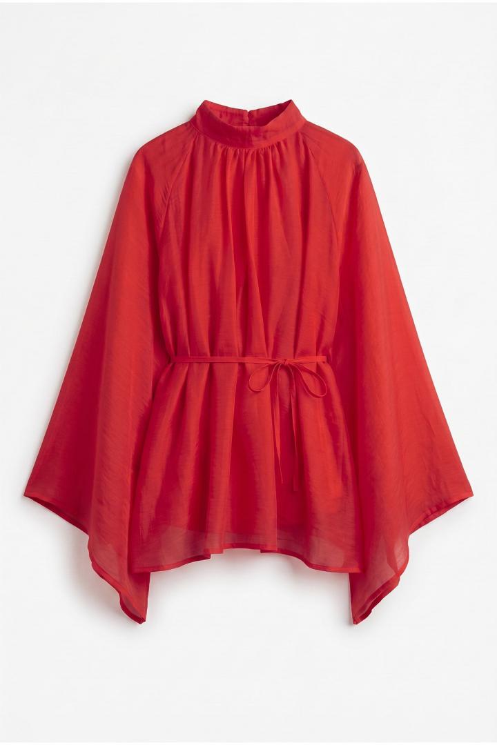 Büzgülü Reglan Kol Tunik Y0150 - KIRMIZI | Salih Çelebi 
