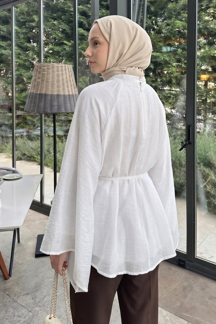 Büzgülü Reglan Kol Tunik Y0150 - BEYAZ |  
