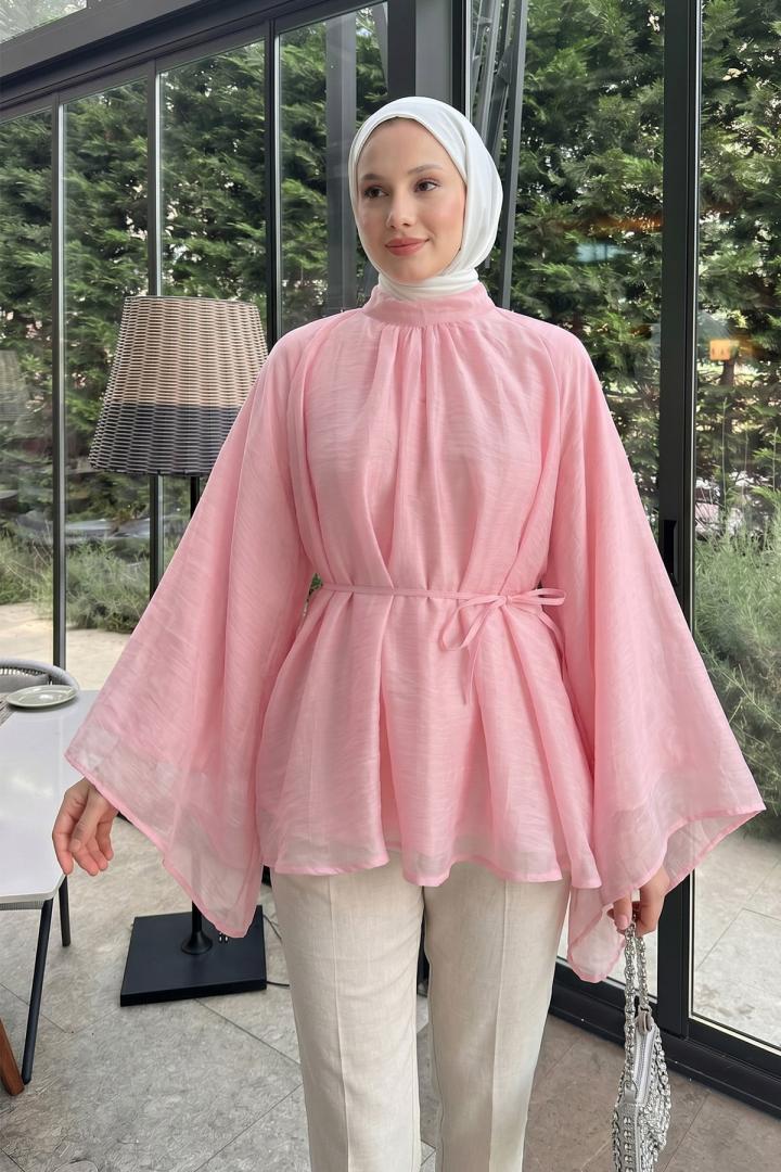 Büzgülü Reglan Kol Tunik Y0150 - PEMBE |  