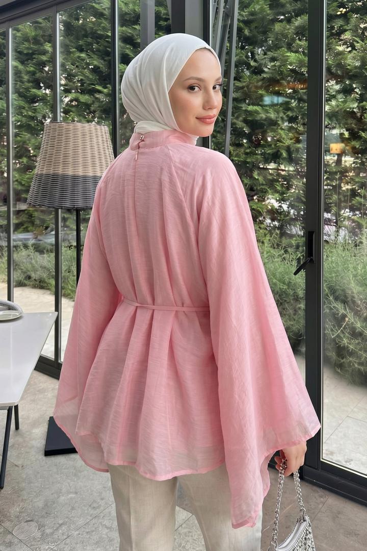 Büzgülü Reglan Kol Tunik Y0150 - PEMBE |  