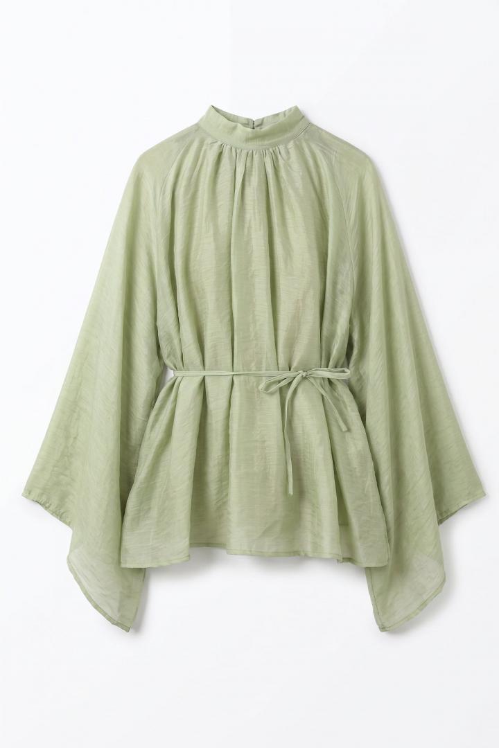 Büzgülü Reglan Kol Tunik Y0150 - ÇAĞLA YEŞİLİ |  