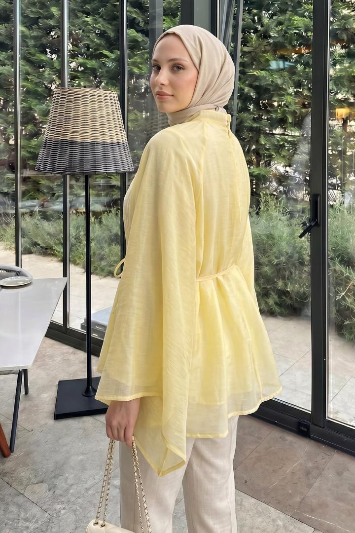 Büzgülü Reglan Kol Tunik Y0150 - SARI | Salih Çelebi 