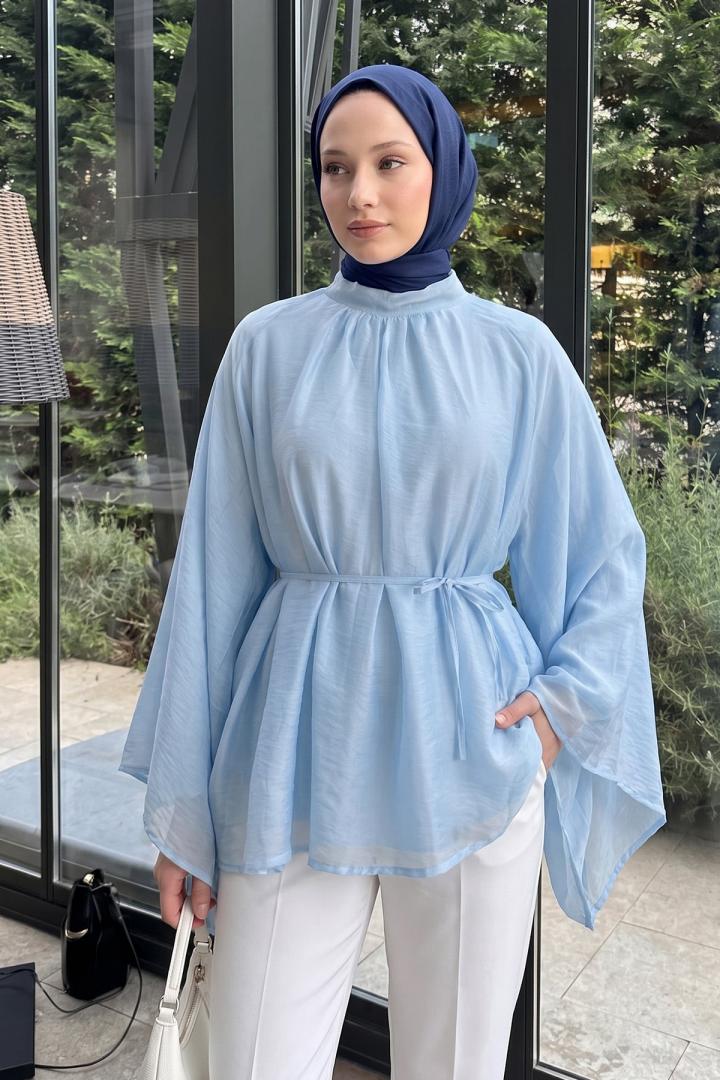 Büzgülü Reglan Kol Tunik Y0150 - BEBE MAVİSİ |  