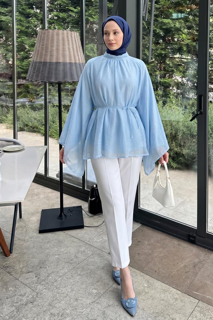 Büzgülü Reglan Kol Tunik Y0150 - BEBE MAVİSİ |  