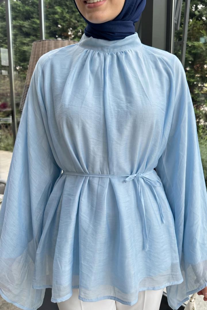 Büzgülü Reglan Kol Tunik Y0150 - BEBE MAVİSİ |  