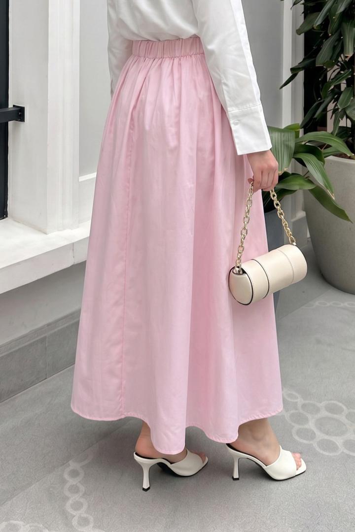 Bel Korsajlı Poplin Etek 26061 - AÇIK PEMBE |  