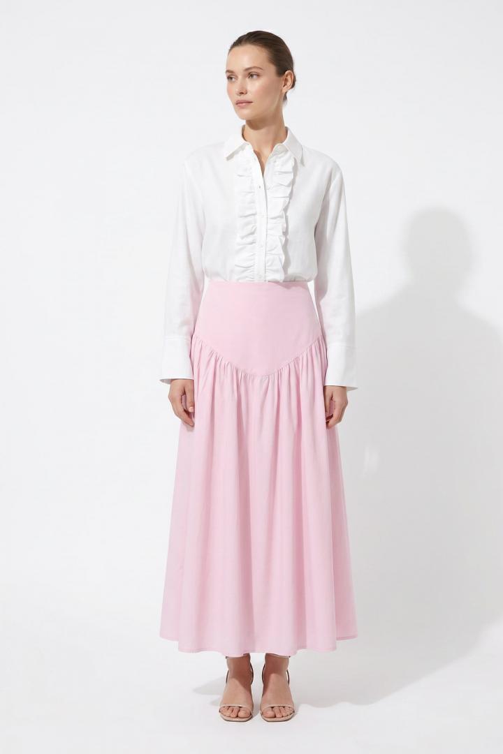 Bel Korsajlı Poplin Etek 26061 - AÇIK PEMBE |  