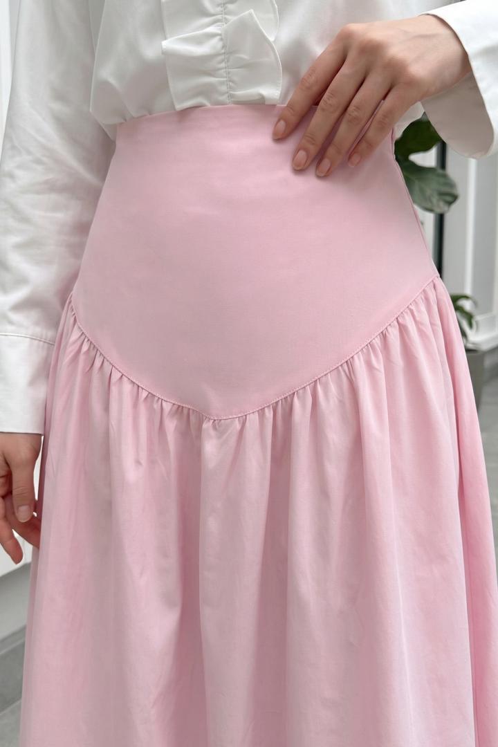 Bel Korsajlı Poplin Etek 26061 - AÇIK PEMBE |  