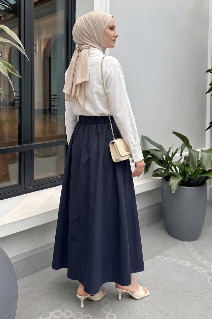 Bel Korsajlı Poplin Etek 26061 - LACİVERT |  