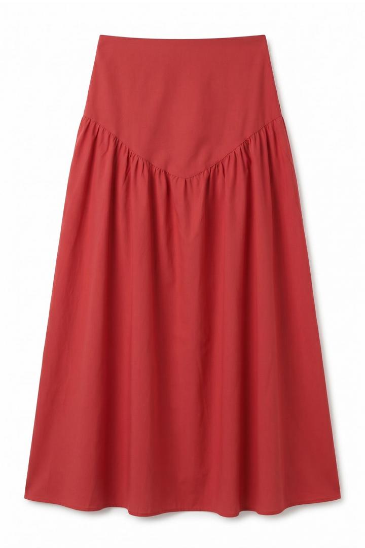 Bel Korsajlı Poplin Etek 26061 - KIRMIZI |  