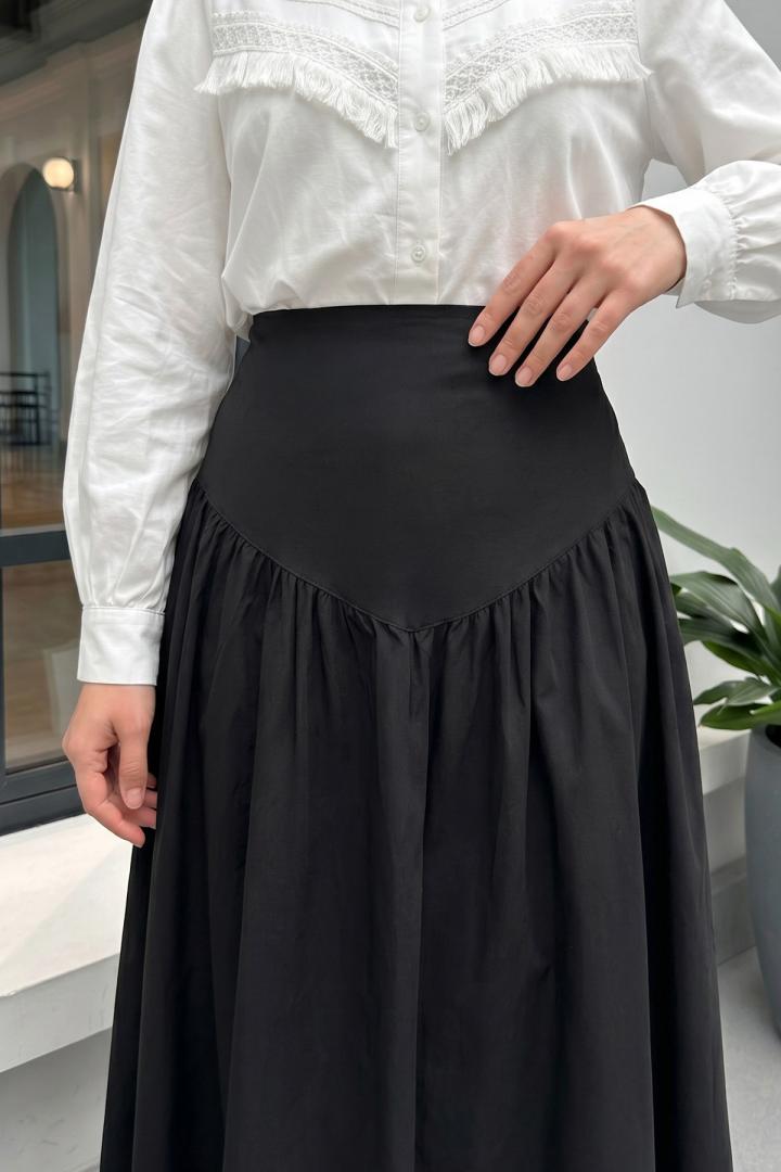 Bel Korsajlı Poplin Etek 26061 - SİYAH |  