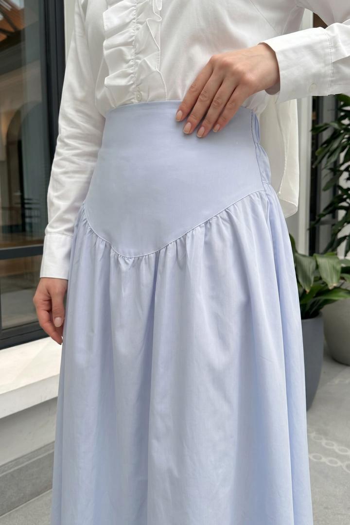 Bel Korsajlı Poplin Etek 26061 - BEBE MAVİSİ |  