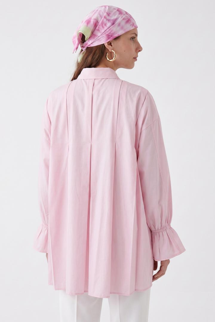 Arka Pileli Cepli Gömlek Y0147 - AÇIK PEMBE |  
