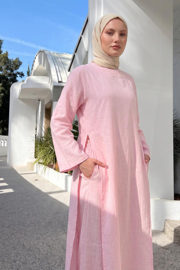 Keten İkili  Takım Y0155 - AÇIK PEMBE |  