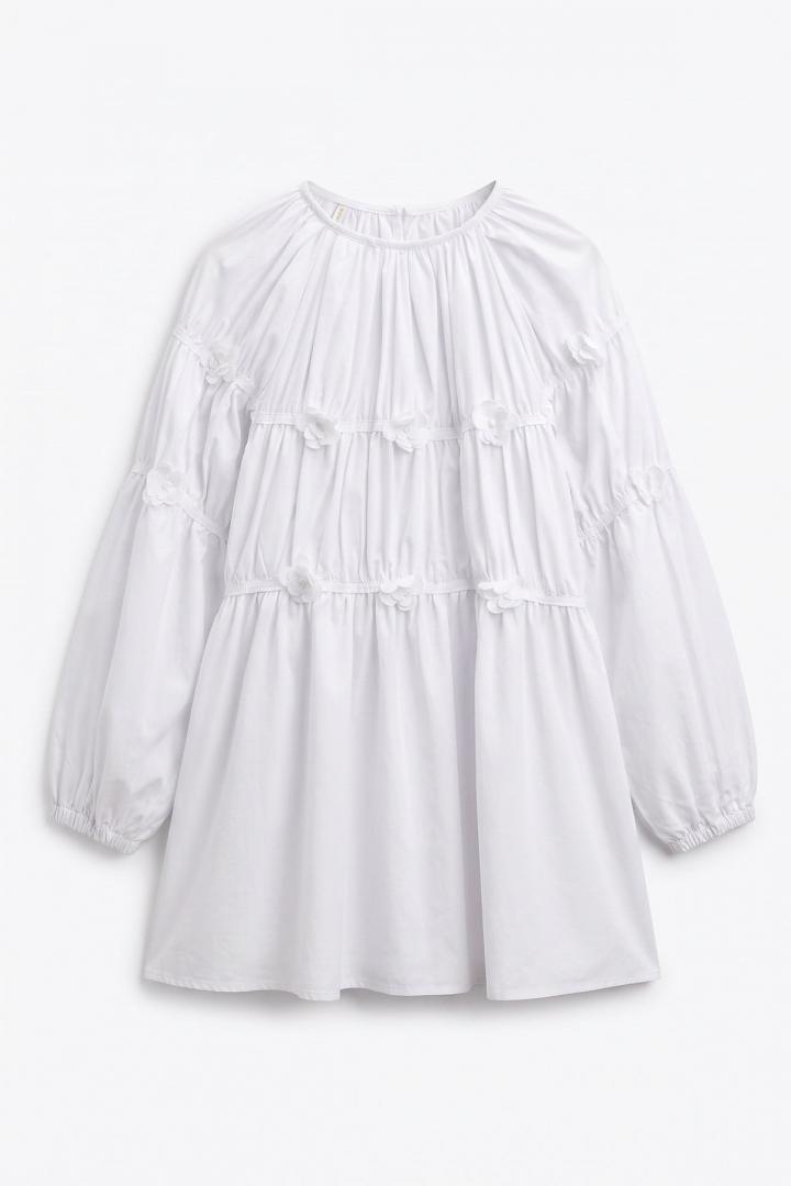 Çiçekli Büzgülü  Tunik 5501 - BEYAZ |  