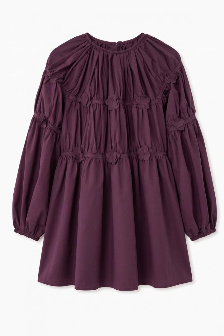 Çiçekli Büzgülü  Tunik 5501 - MÜRDÜM |  