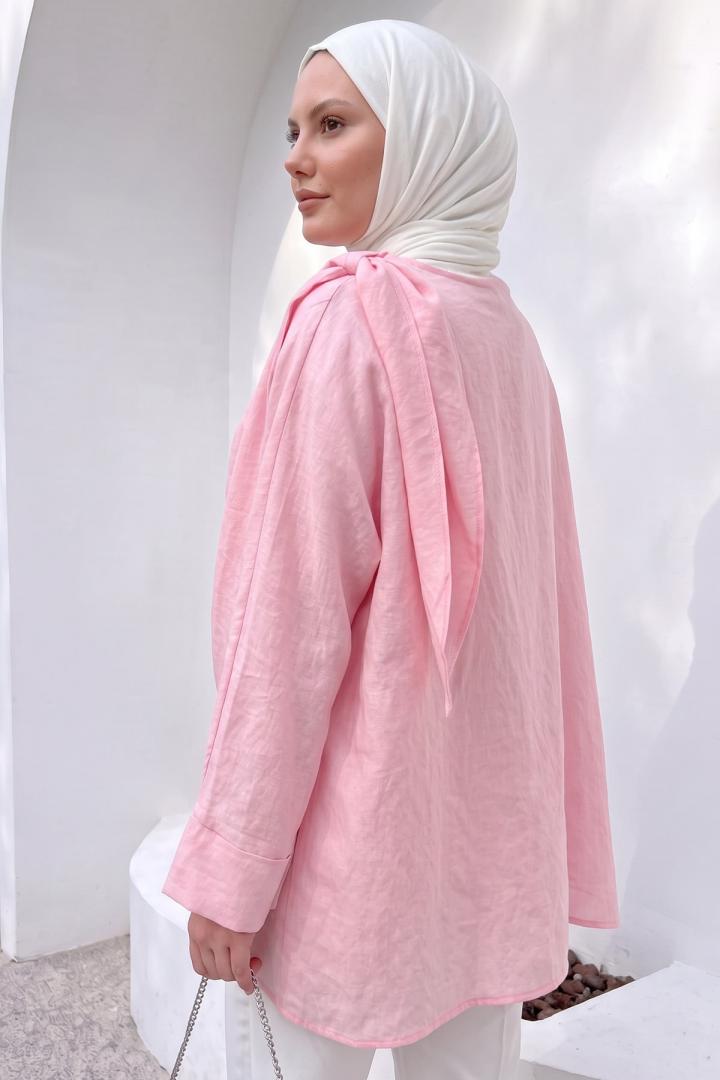 Omuz Şal Detaylı Tunik Y0156 - AÇIK PEMBE |  