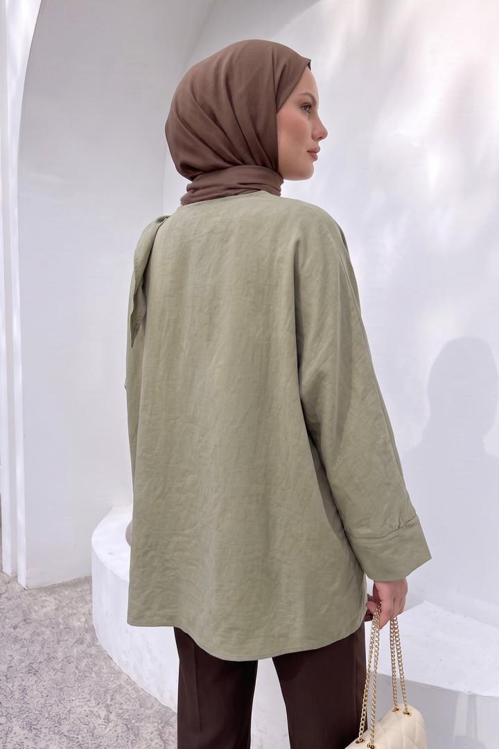 Omuz Şal Detaylı Tunik Y0156 - AÇIK HAKİ |  